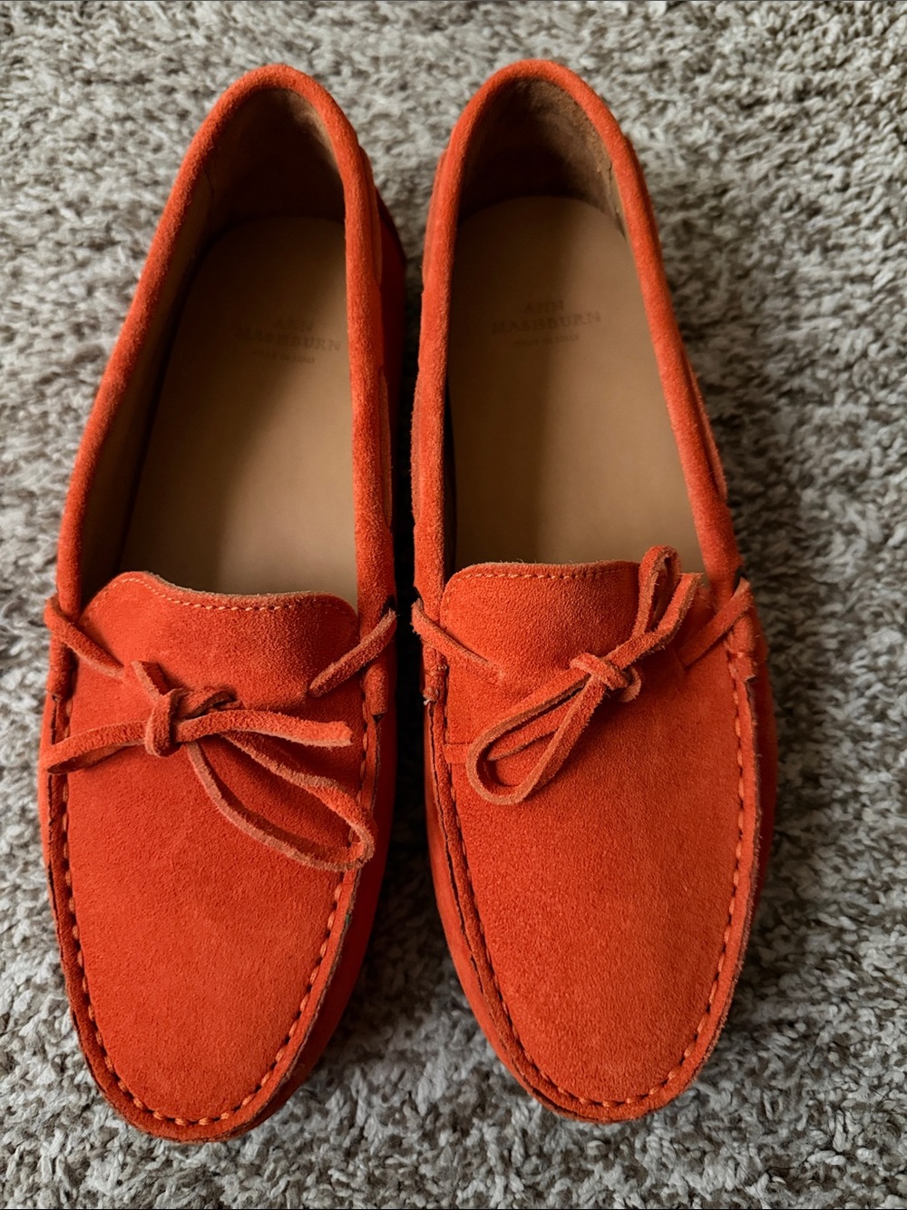 ANN MASHBURN MADE IN ITALY Orange Suede LOAFERS